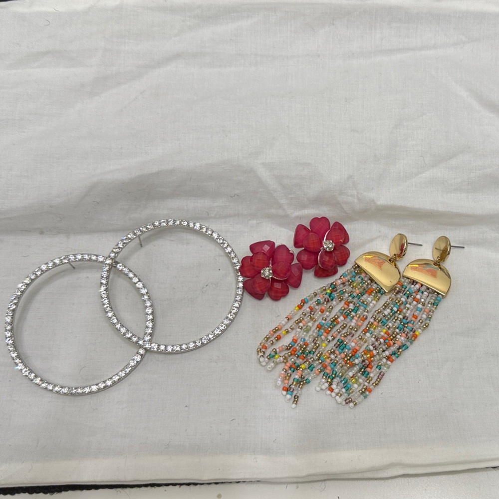 Colorful Beaded Earrings and Silver Hoop Set